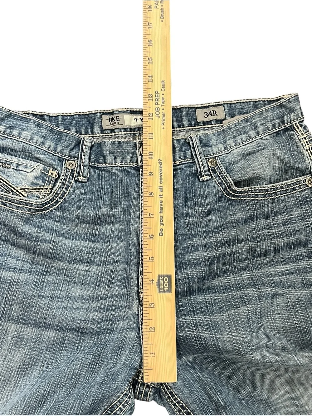BKE Tyler Straight Leg Jeans 34R Light Wash Whiskered Distressed Y2K Denim